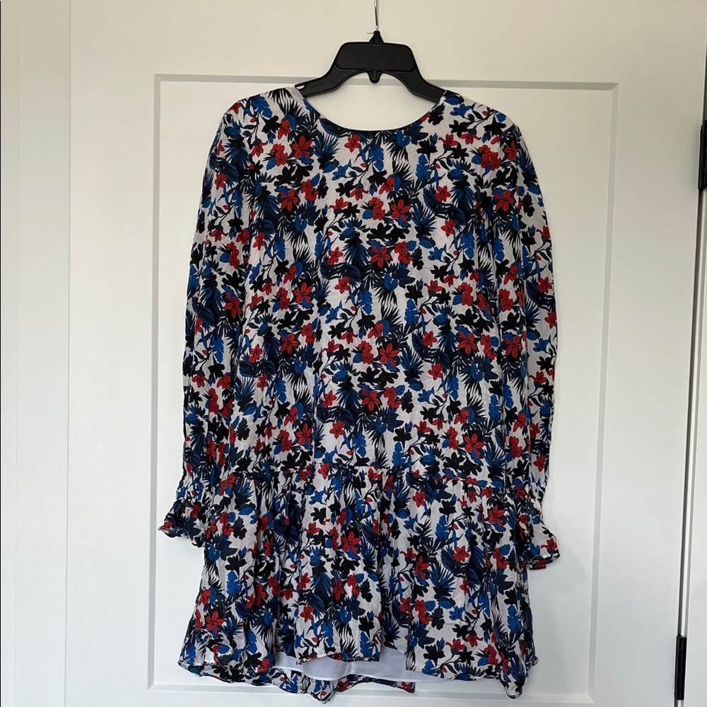 Milly Floral Print Ruffle Hem Dress Sz 10 Made in USA